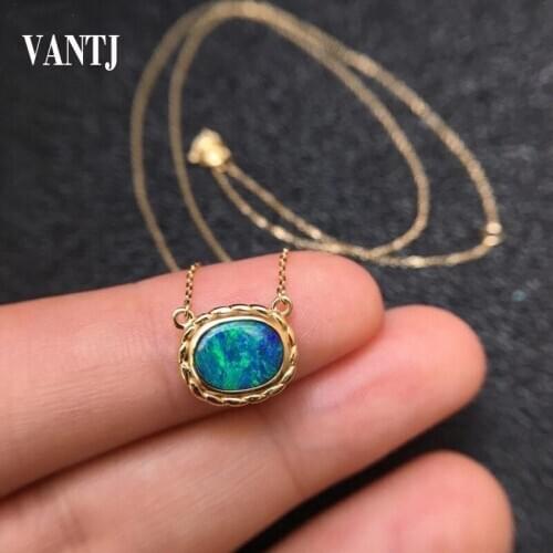 VANTJ Real Natural Ethiopian Opal Pendants Sterling 14K Gold Vintage Design for Women Lady Party Wedding Gift whit Box