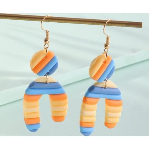 Vintage Contrast Color Stripe Irregular Earrings for Women Candy Color Round U Shape Geometric Hanging Dangle Earrings Brincos