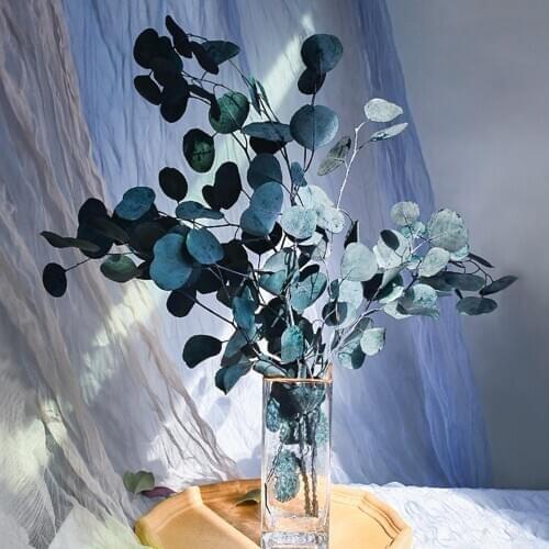 Eucalyptus Dried Flowers Artificial Eucalyptus Leaves Flower Dried Bouquet Home Decor(Blue)
