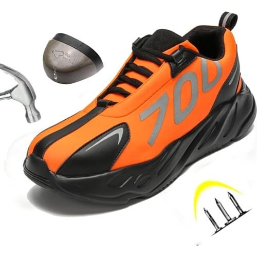 Safety Shoes Men Fashion Lace Up Rubber Sole Steel Toe Anti Smashing Puncture-resistant Indestructible Work Boots Walking Shoes