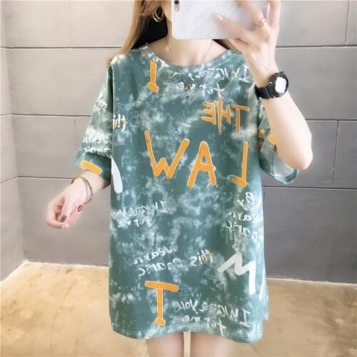 Women T-shirt Student 2021 New Arrival Summer Female T-shirt Short Sleeve Letter Loose Beautiful Korean Style Blue Green c109