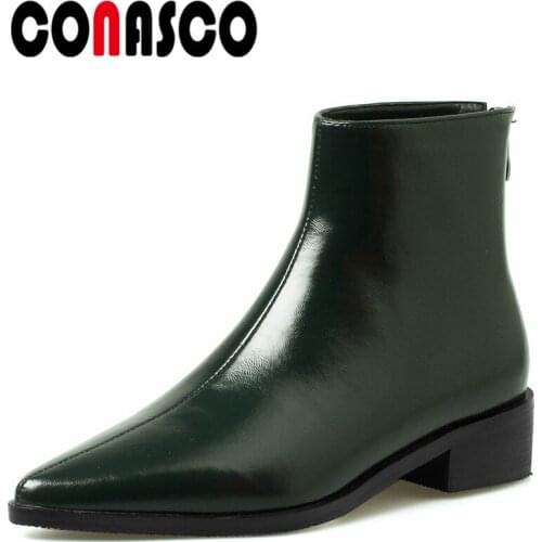 CONASCO Fashion Women Ankle Boots Autumn Winter Warm Cow Leather Night Club Party Basic Prom Office Shoes Brand Shoes Woman
