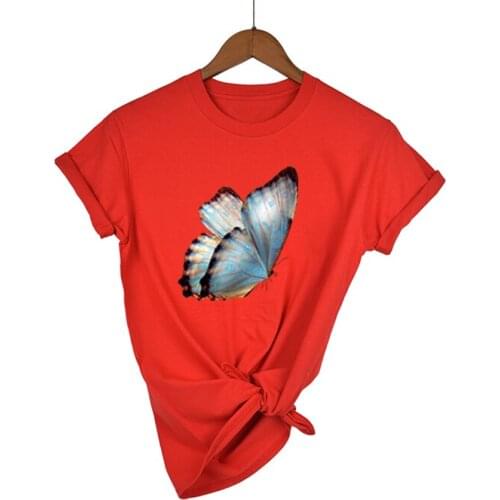 Woman Butterfly Print Harajuku Summer Tshirts Casual Round Neck Short Slee Top Tee Shirt,Drop Ship