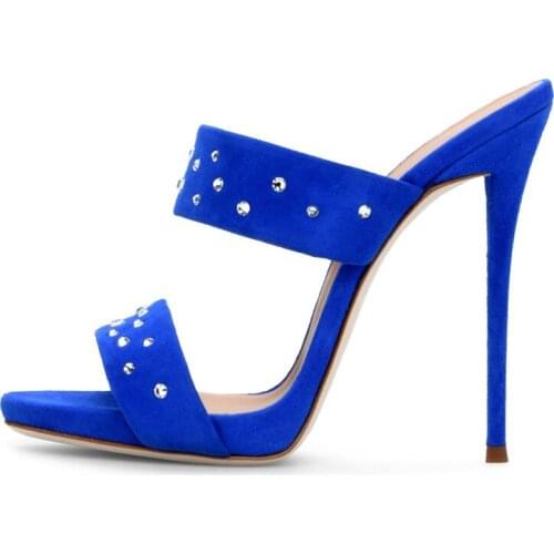 2021 New Summer Fashion High heels 12CM Stiletto heels Crystal Rhinestone Ladies Slipper Sexy Big yards 43 Blue Womens shoes