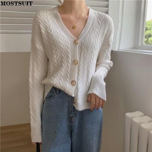 Autumn Twisted Knitted Cardigan Tops Women Full Sleeve V-neck Sweater Knitwear Solid Vintage Elegant Ladies Jumpers Femme 2021
