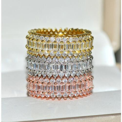 2020 New Silver Color Gold Rose Gold Big Band Ring with Zircon Stone for Women Wedding Engagement Fashion Jewelry