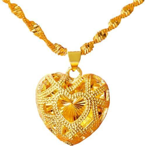 Heart Shape Pendant Necklace for Women Fashion Design 24K Dubai Gold Jewelry Wedding Anniversary Commemorate Jewelry