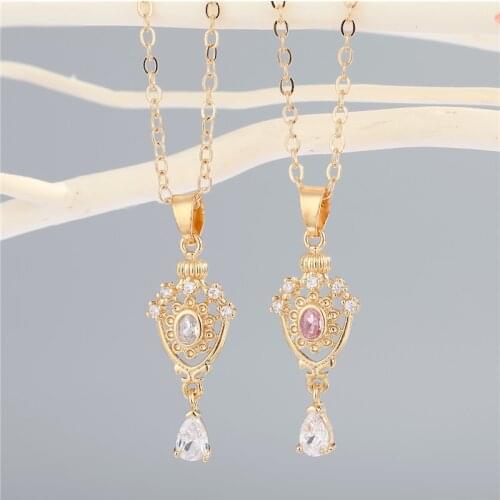 1PC Simple Crystal Waterdrop Pendant Necklace For Women Vintage Shiny Zircon Hollow Geometric Choker Chain Wedding Jewelry N155