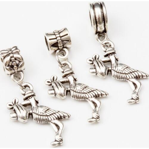 10pcs bird European Bead Vintage Silver Charms fit for pandora style Bracelets Necklace DIY Metal Jewelry Making JA600085