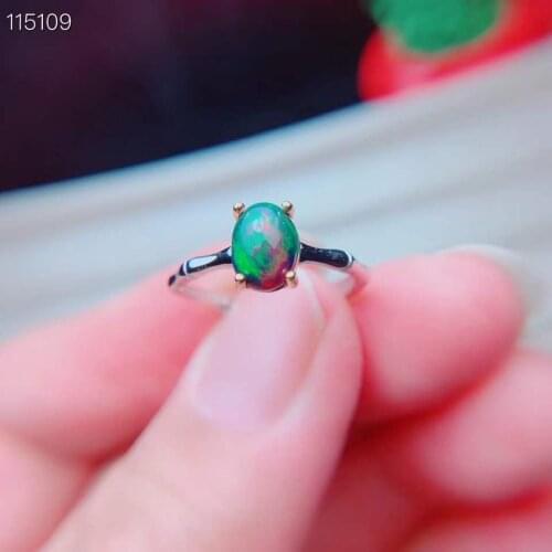 100% NATURAL ETHIOPIAN WELO FIRE Black OPAL CABOCHON Ring 7x9mm