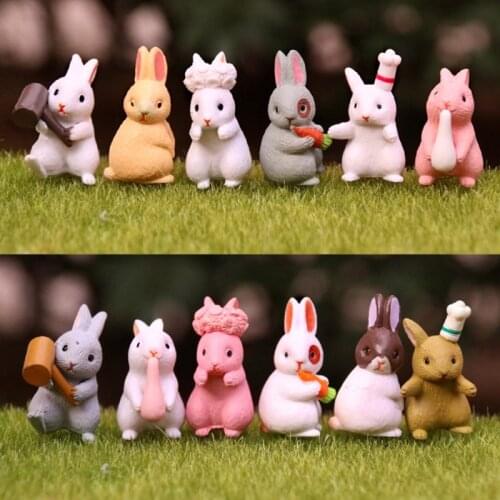 12Pcs/Set Cartoon Family Mini Rabbit Figurine Miniature Animal Model Ornaments Easter DIY PVC Decoration Toys for Kids Gifts