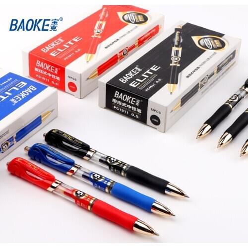 12Pcs Baoke PC-1911 Press Neutral Pen 0.5mm Red Blue Black Business Signature Prescription Pen Bullet Smooth Student Stationery