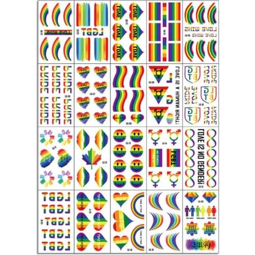 Rainbow Flag Temporary Fake Tattoo Gay Waterproof Sticker Face Leg Arm Body Art For Men Women 20pcs/set