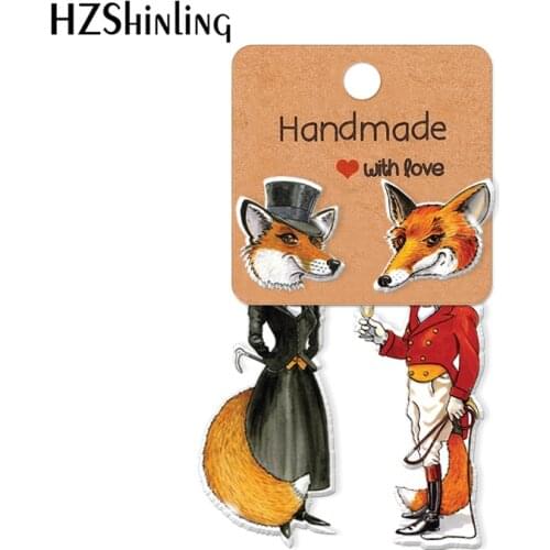 2021 New Fashion Mr and Mrs Fox Acrylic Stud Earring Lover Epoxy Resin Jewelry Handmade Items Romantic Gifts
