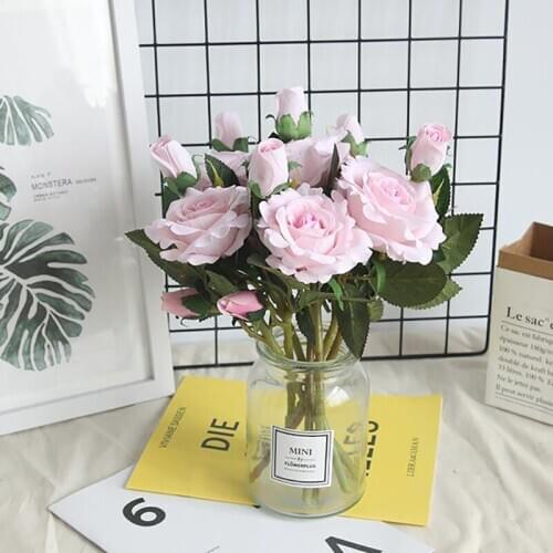 3 Head Flannel Rose Artificial Flowers High Quality Big Bouquet for Home Wedding Decor Fake Flower Living Room Tabel Arrangement