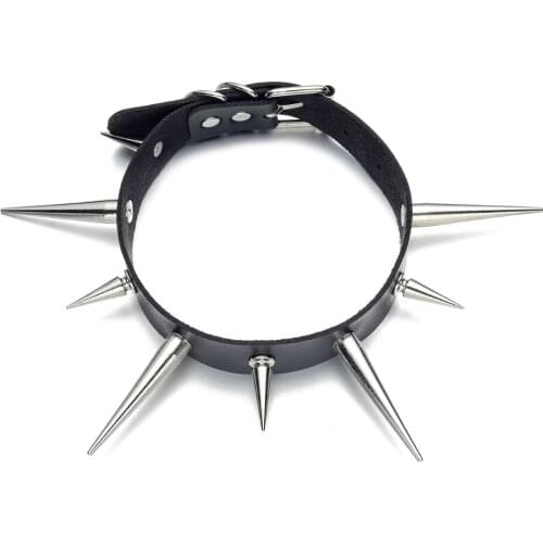 Big Spike Choker Punk Faux Leather Collar For Women Men Cool Chunky Rivets Studded Chocker Goth Style Necklace Accessories