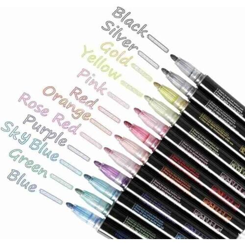 12Colors Double Line Outline Pen Glitter Color Fluorescent Marker Metal Color Pen Handwriting Pen for Drawing Christmas Doodling