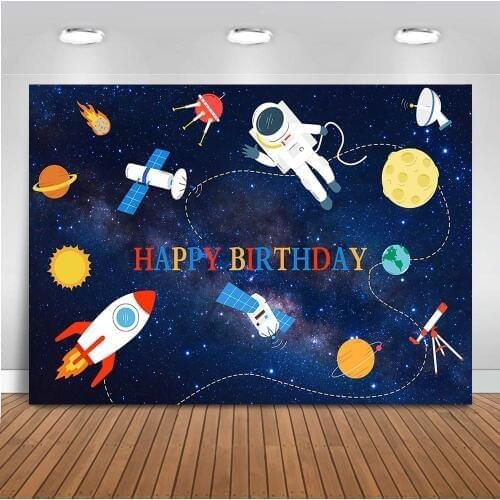 Mehofoto Cartoon Astronaut Photo Background for Photography The Scientist Universe Birthday Theme Party Decor Backdrop for Meet