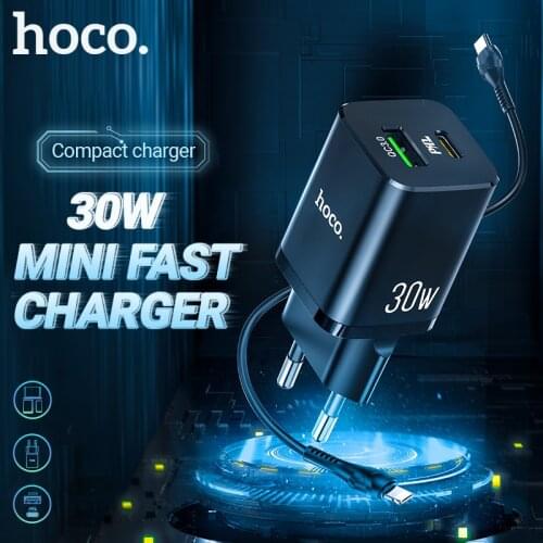 Hoco USB charger PD 30W Type-C QC3.0 USB-A 18W dual port EU fast charging quick charge set with cable for iPhone Samsung USB C