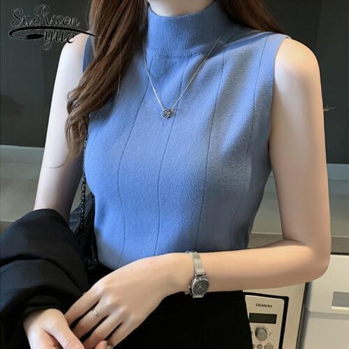 Korean Fashion Ladies Tops Summer Women Tops New 2021 Casual Clothes Sleeveless Solid Women Blouse Knit Elastic Blusas 8623 50
