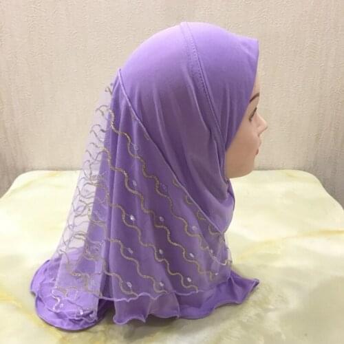H084 beautiful small girl hijab with net layer cute hijab hats womens caps can fit 2-6 years old girls