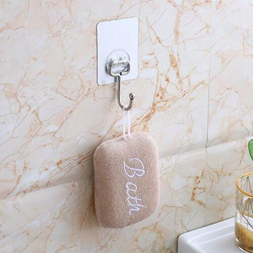 Towel Hooks Free Punching Stainless Steel Hooks Seamless Stickers Single Double Hook Strong Adhesive Kitchen Wall Hook