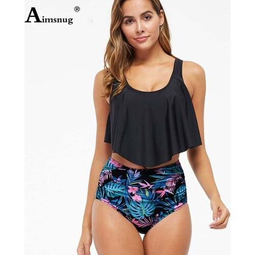 Plus Size 3xl Women Tankini Swimsuits Sexy Femme Push Up Two Pieces Swimwear Ruffle Crop TOP Model Flower Print Bathing Suits