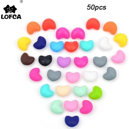 LOFCA 50pcs Heart Shape Loose Silicone Beads For Teething Necklace Pendant Beads For Baby Teether BPA Safe DIY baby teether
