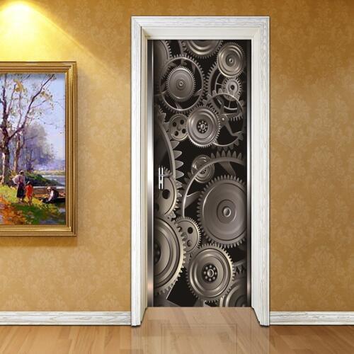 Metal Texture Gear Wallpaper Creative DIY Living Room Home Decoration Poster PVC Waterproof Self-adhesive 3D Door Sticker Mural