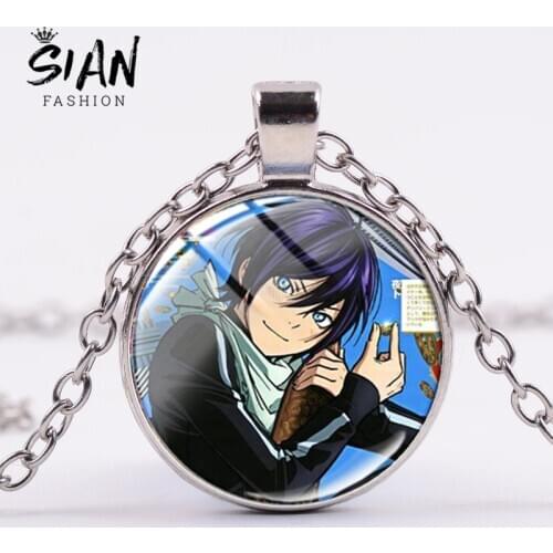SIAN Anime Noragami Aragoto Trendy Necklace Yato Hiyori Yukine Cartoon Character Print Glass Crystal Dome Pendant Fans Souvenir