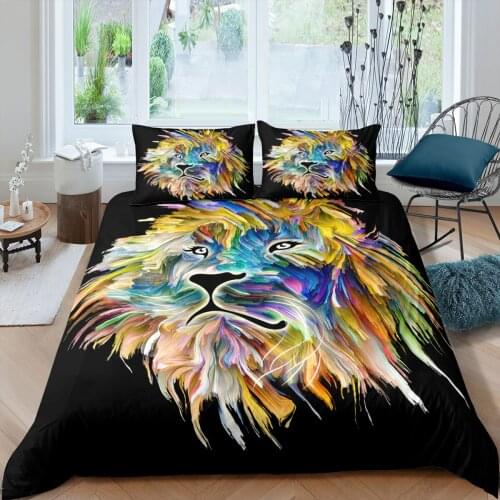 Dekbedovertrek 240x220 Art Lion Bedding Set Boys Teens 3D Animals Themed Duvet Cover Bedclothes 2/3pcs Home Housse De Couette