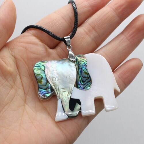 Natural Shell Necklace With Elephant-Shaped Pendant Leather Cord 2MM Charms For Elegant Women Love Romantic Gift