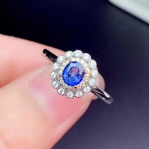 Natural Sapphire Emstone Flower Rings for Women 925 Sterling Silver Wedding Engagement Fine Jewelry Gorgeous Promise Trendy Gift