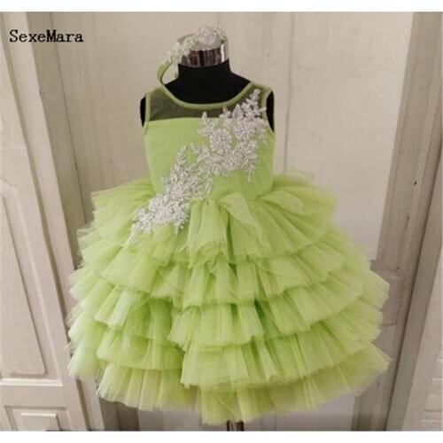 New Cute Baby Girl First Birthday Dresses Puffy Tulle Lace Children Infant Toddler Kids Clothes Party Gown Flower Girl Dress