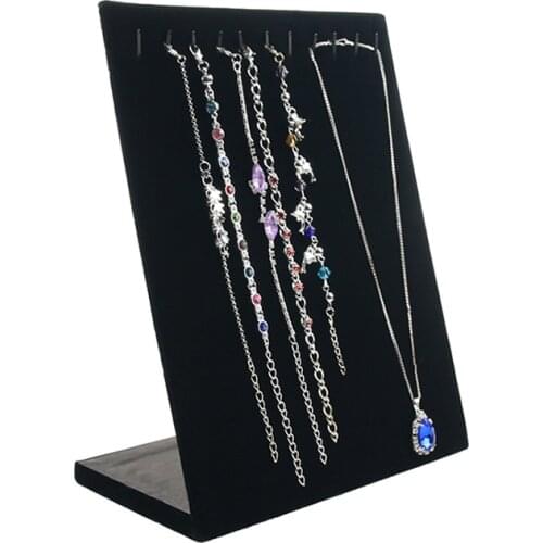 Black Vevlet Necklace Pendant Display Bracelet Chain Storage Board Stand Jewelry Organizer Holder Case Rack 11 Hook