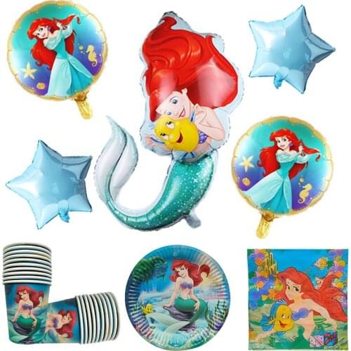 Mermaid Princess Girl Party Disposable Tableware Cup Plate baby Shower Party Ballon Decorations Birthday Party Supplies Set