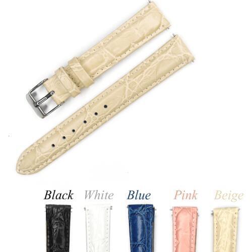 12mm 14mm 16mm 18mm 20mm Leather Watch Band Pink Beige Blue Watchband Genuine Leather Strap For Hour with Stainless Steel Buckle