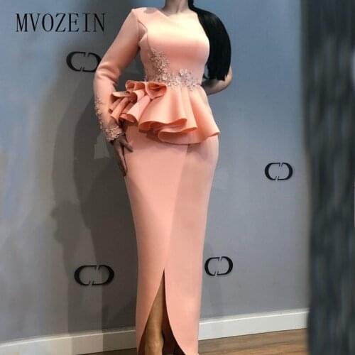 Blush Long Evening Dresses Embroidery Flower Hand-Beaded Formal Party Gowns Mermaid Evening Dress 2019 Vestidos