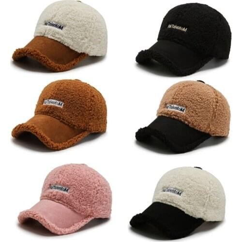 Letter Lamb Wool Plush Hat Solid Color Peakeds Caps All-match Fall Winter Plush Hat Plush Hat Bucket Hats for Women& Men N2UE