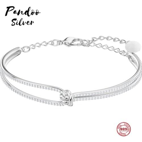 PANDOO Fashion Charm Pure 925 Silver Original 1:1 Copy, Elegant Simple Twist Knot Wild Bracelet Female Luxury Jewelry Gifts