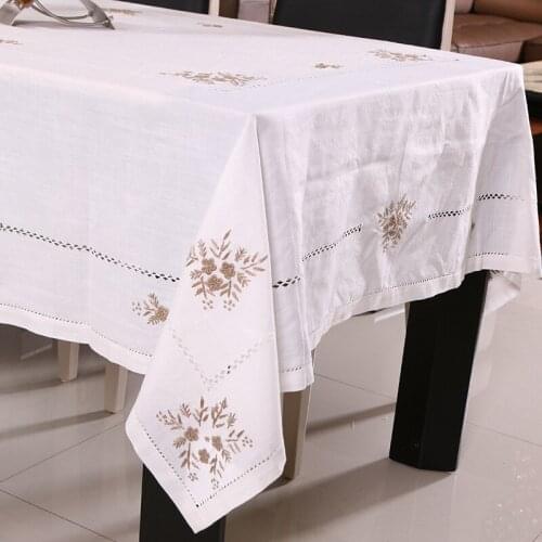 Embroidered Table Cloth Pastoral Style Cotton and Linen Cloth Art Pure Color White Coffee Table Round Household Table Cloth