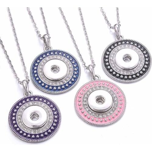 Snap Jewelry Vintage Paint Metal Snap Button Necklaces 18mm 20mm Snap Pendant Necklace For Women Girls DIY Button Jewelry Gift