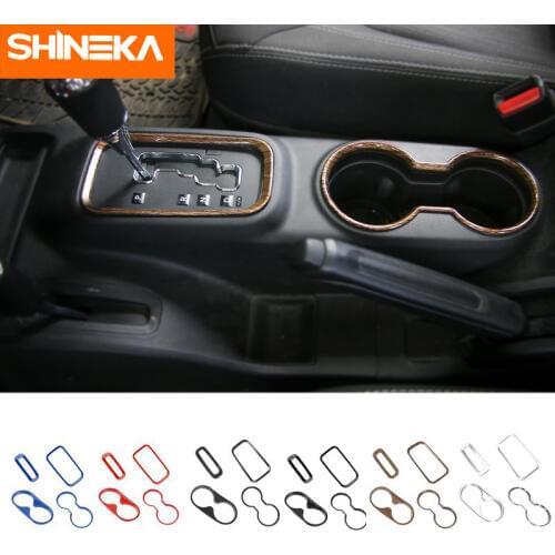 SHINEKA Interior Mouldings Front And Rear Cup Holder Rings And Gear Shift Panel Trim Cover Stickers For Jeep Wrangler JK 2011