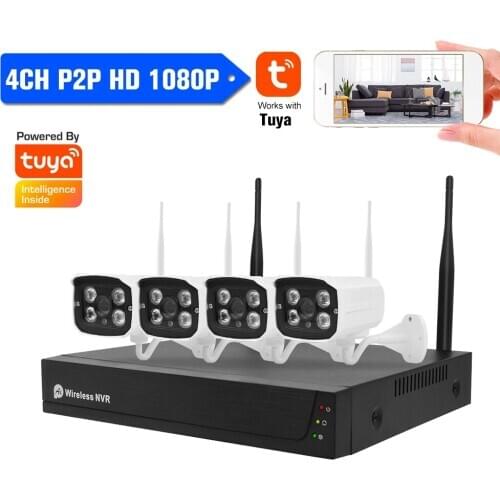 Wouwon Tuya SmartLife Video Surveillance NVR Kit 1080P WIFI CCTV System Monitor CCTV Wireless Camera Security System Waterproof