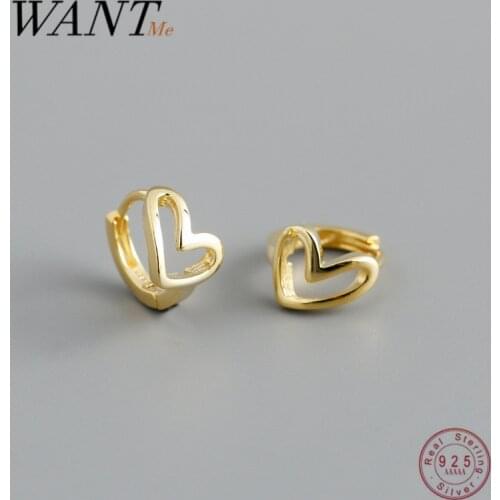 WANTME Genuine 925 Sterling Silver Simple Sweet Romantic Love Heart Ear Buckle Earrings for Women Chic Geometric Wedding Jewelry