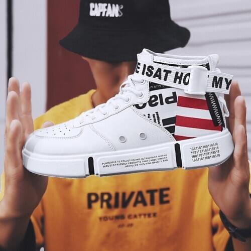 Autumn White Chunky Sneakers Woman High Top American Flag Printing Shoes Woman Flats Lace Up Cheep Brand Shoe szapatos de mujer