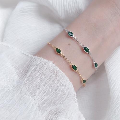 Silvology 925 Sterling Silver Green Zircon Eye Shape Bracelets Temperament Light Luxury Bracelets for Women Friendship Jewelry