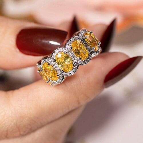 BRAND 925 SILVER PAVE Cushion cut gold stone BAND Ring for Women ETERNITY ENGAGEMENT WEDDING Rings finger Simulated Diamond