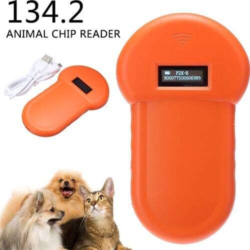 1pc Orange Handheld Animal Pet Microchip Recognition Reader USB Rechargeable Pets ID Readers for Cats Dogs