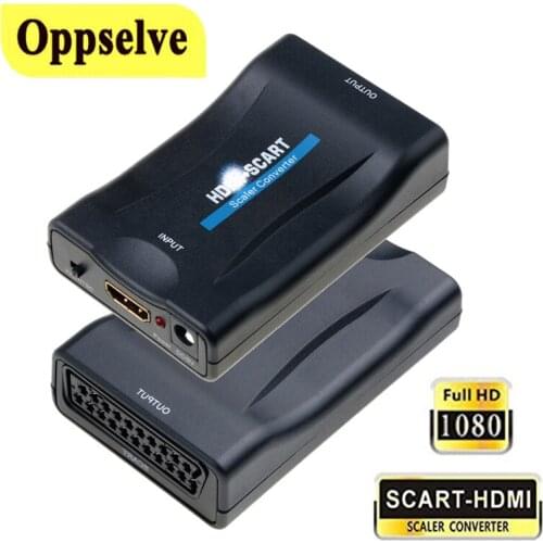 1080P SCART HDMI-compatible Video Audio Converter with USB Cable EU Plug For HDTV TV Box DVD Television Signal Upscale Converter